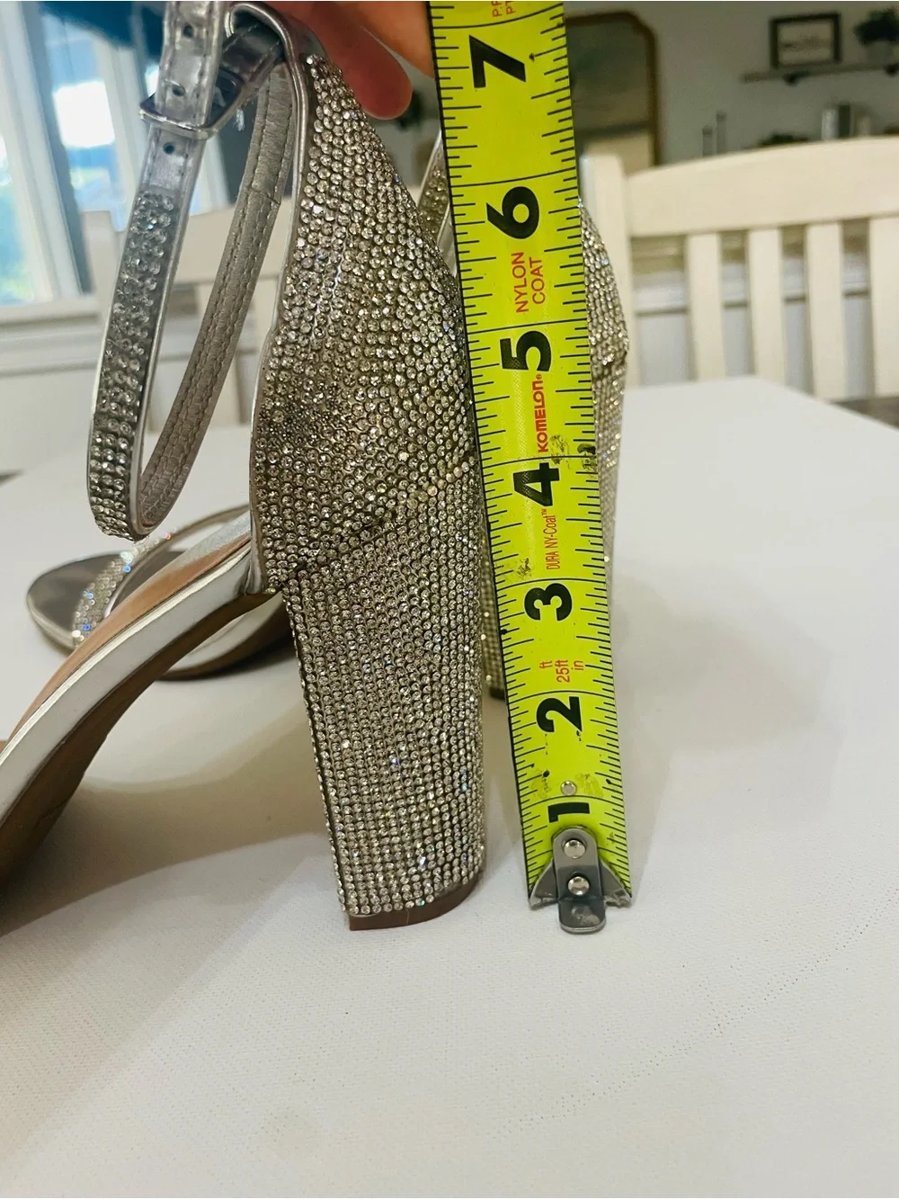 Dream Paris Rhinestone Block Heel Ankle Strap Sandals Silver Size 11